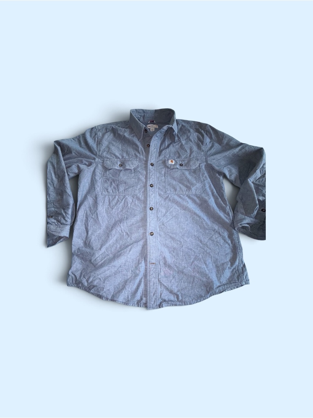 Carhartt Shirt Mens Large Blue Solid Long Sleeve Button Up Workwear Regular Fit